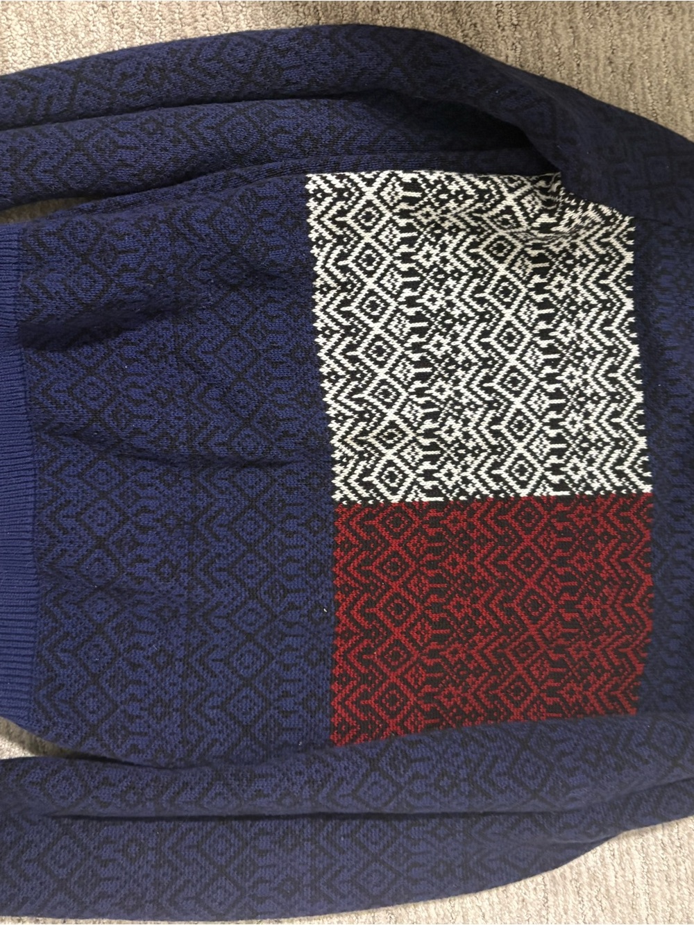 Tommy Hilfiger Navy sweater  with Red & White Pattern Blocks